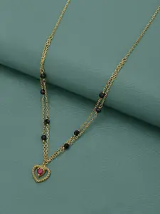 Anouk 18kt Gold Plated Synthetic Ruby Heart Pendant Double Chain Mangalsutra