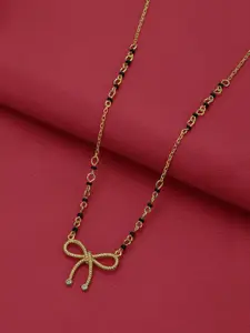 Anouk 18kt Gold Plated CZ and Black Bead BOW Pendant Mangalsutra