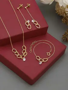 Carlton London 18kt Gold Plated CZ Link Bracelet with Earring and Necklace Gift Set