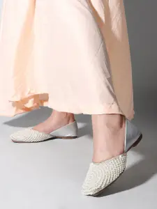 Killer Women Woven Design Slip-On Mojaris Flats With Ethnic - Embellished