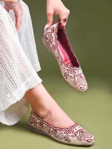 JM Looks Women Woven Design Embroidered Slip On Ethnic Jutti Mojaris