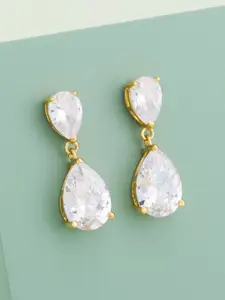 Kushal's Fashion Jewellery Gold-Plated Zircon Studded Teardrop Shaped Drop Earrings