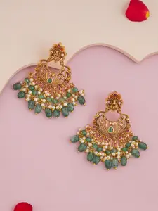 Kushal's Fashion Jewellery Gold-Plated Stone Studded & Beaded Antique Chandbalis