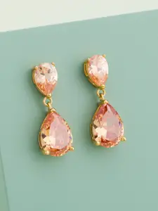Kushal's Fashion Jewellery Gold-Plated Zircon Studded Teardrop Shaped Drop Earrings