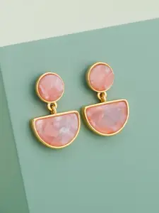 Kushal's Fashion Jewellery Gold-Plated Zircon Studded Geometric Shaped Drop Earrings