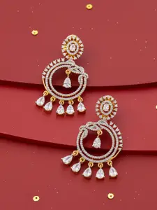Kushal's Fashion Jewellery Gold-Plated Zircon Studded & Pearls Beaded Drop Earrings