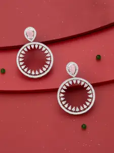 Kushal's Fashion Jewellery Rhodium-Plated Zircon Studded Circular Shaped Drop Earrings