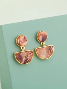 Kushal's Fashion Jewellery Gold-Plated Zircon Studded Geometric Shaped Drop Earrings