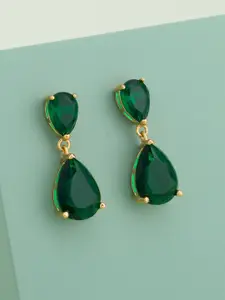 Kushal's Fashion Jewellery Gold-Plated Zircon Studded Teardrop Shaped Drop Earrings