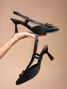 JM Looks Women Pointed Toe Ankle Back Strap Stylish Comfortable Kitten Heel