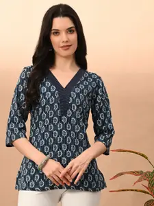 Anouk Rustic Floral Printed V-Neck Straight Short Pure Cotton Kurti