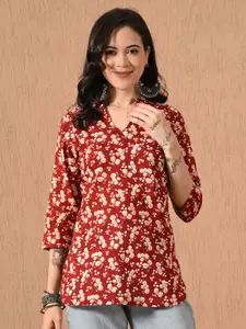 Anouk Rustic Women Floral Printed Mandarin Collar Straight Pure Cotton Kurti