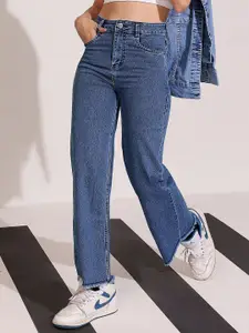 DOLCE CRUDO Women Wide Leg High-Rise Light Fade Stretchable Jeans