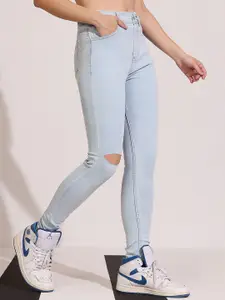 DOLCE CRUDO Women Skinny Fit High-Rise Slash Knee Stretchable Jeans