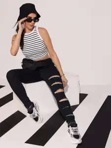 DOLCE CRUDO Women Straight Fit High-Rise Stretchable Jeans