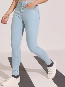 DOLCE CRUDO Women Skinny Fit High-Rise Heavy Fade Stretchable Jeans