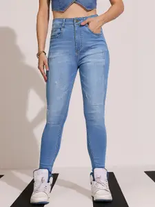 DOLCE CRUDO Women Skinny Fit High-Rise Mildly Distressed Light Fade Stretchable Jeans