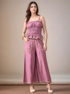 Sangria Self-Design Tube Top & Trousers Co-Ord Set