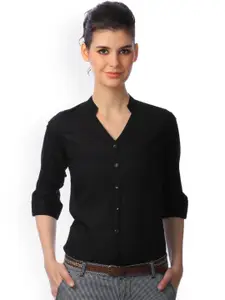 SCORPIUS Women Black Smart Slim Fit Solid Casual Shirt