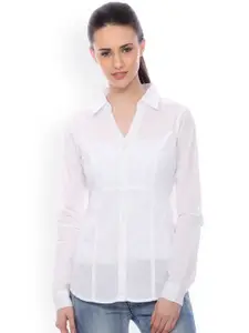 SCORPIUS Women White Smart Slim Fit Solid Casual Shirt