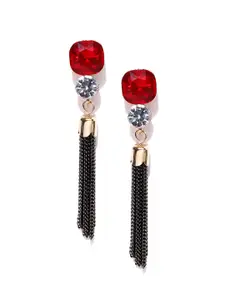 Jewels Galaxy Red & Black Luxuria Gold-Plated Handcrafted Tasselled Drop Earrings