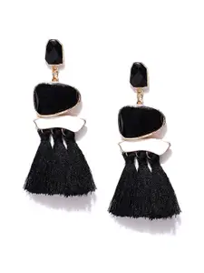 Jewels Galaxy Black & White Luxuria Handcrafted Tasselled Drop Earrings