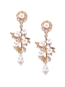 Jewels Galaxy White Luxuria Gold-Plated Handcrafted Floral Drop Earrings