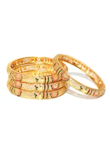 Jewels Galaxy Set of 4 Gold-Toned & Green Textured Bangles