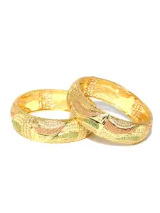 Jewels Galaxy Set of 2 Gold-Toned & Off-White Textured Bangles