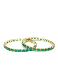 Jewels Galaxy Set of 2 Gold-Toned & Green Stone-Studded Bangles
