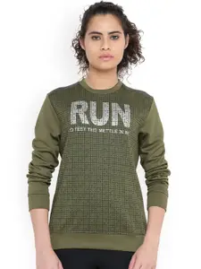 Alcis Women Olive Green Printed Sweatshirt