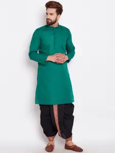 SOJANYA Men Green Solid Straight Kurta