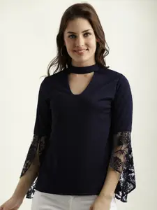 Miss Chase Women Navy Blue Solid Top