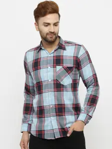 Purple State Men Blue & Red Slim Fit Checked Casual Shirt