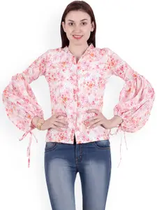 SCORPIUS Women White & Pink Regular Fit Printed Casual Shirt