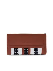 GIORDANO Women Brown & Off-White Striped Two Fold Wallet