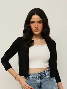 Espresso Black Solid Open Front Shrug