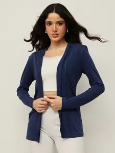Espresso Navy Blue Solid Open Front Shrug