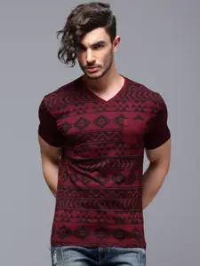 Roadster Men Maroon Printed T-shirt with Patch Pocket