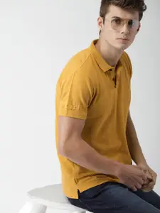 Mast & Harbour Mast  Harbour Men Mustard Yellow Solid Polo Collar Pure Cotton T-shirt