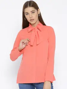 AND Women Coral Pink Solid Shirt Style Top