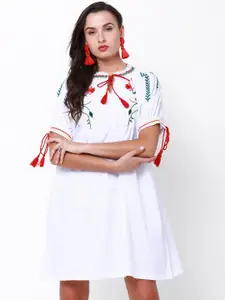 Tokyo Talkies Women Off-White Solid A-Line Dress