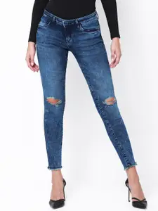 Tokyo Talkies Women Navy Blue Skinny Fit Mid-Rise Slash Knee Stretchable Jeans
