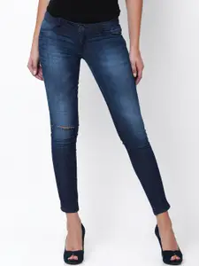 Tokyo Talkies Women Navy Blue Super Skinny Fit Mid-Rise Slash Knee Jeans