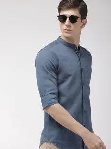 HIGHLANDER Men Blue Slim Fit Solid Casual Shirt