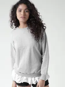 FOREVER 21 Women Grey Melange Solid Sweatshirt