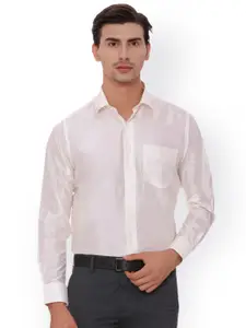 Van Heusen Men Cream-Coloured Regular Fit Printed Formal Shirt