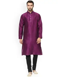 KISAH Men Purple & Black Solid Kurta with Churidar