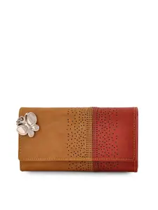 Butterflies Women Tan & Red Colourblocked Two Fold Wallet