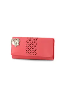 Butterflies Women Coral Red Solid Two Fold Wallet